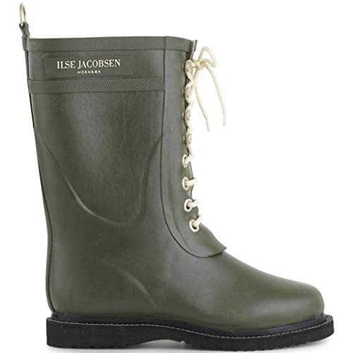 Ilse Jacobsen HORNBÆK | Halbhohe Damen Gummistiefel aus Natur Bio Gummi | Wasserdicht | PVC Frei | 3/4 Lange Stiefel mit Schnürsenkel aus Baumwolle | RUB15 | Grün 40 EU von Ilse Jacobsen