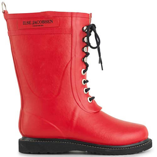 Ilse Jacobsen HORNBÆK | Halbhohe Damen Gummistiefel aus Natur Bio Gummi | Wasserdicht | PVC Frei | 3/4 Lange Stiefel mit Schnürsenkel aus Baumwolle | RUB15 | Rot 38 EU von Ilse Jacobsen
