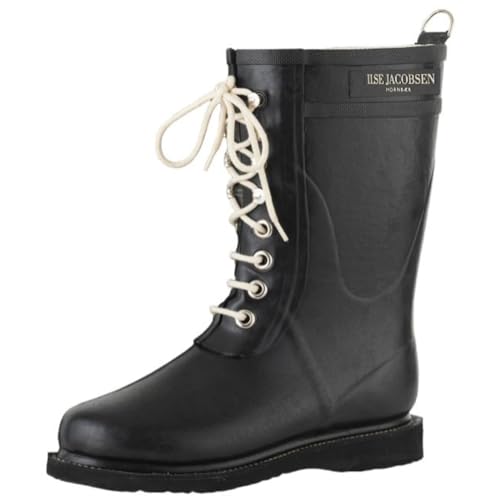 Ilse Jacobsen HORNBÆK | Halbhohe Damen Gummistiefel aus Natur Bio Gummi | Wasserdicht | PVC Frei | 3/4 Lange Stiefel mit Schnürsenkel aus Baumwolle | RUB15 | Schwarz 39 EU von Ilse Jacobsen