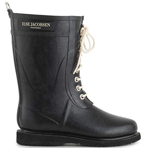 Ilse Jacobsen HORNBÆK | Halbhohe Damen Gummistiefel aus Natur Bio Gummi | Wasserdicht | PVC Frei | 3/4 Lange Stiefel mit Schnürsenkel aus Baumwolle | RUB15 | Schwarz 40 EU von Ilse Jacobsen