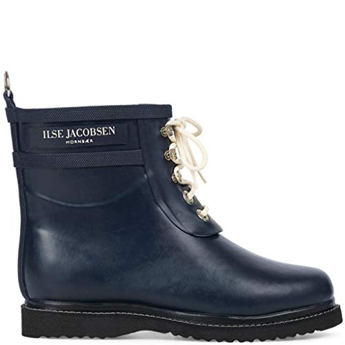 Ilse Jacobsen HORNBÆK | Kurze Damen Gummistiefel aus Natur Bio Gummi | Wasserdicht | PVC Frei | Halbhohe Stiefel mit Schnürsenkel aus Baumwolle | RUB2 | Blau 38 EU von Ilse Jacobsen