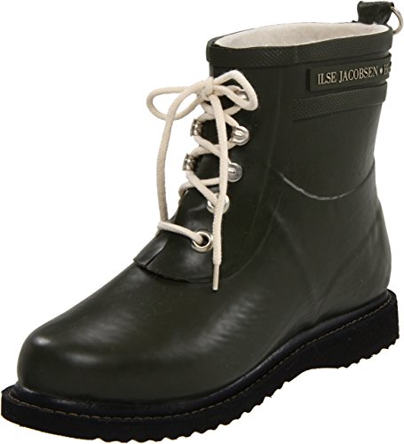 Ilse Jacobsen HORNBÆK | Kurze Damen Gummistiefel aus Natur Bio Gummi | Wasserdicht | PVC Frei | Halbhohe Stiefel mit Schnürsenkel aus Baumwolle | RUB2 | Grün 38 EU von Ilse Jacobsen