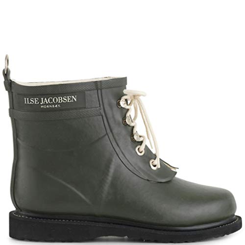Ilse Jacobsen HORNBÆK | Kurze Damen Gummistiefel aus Natur Bio Gummi | Wasserdicht | PVC Frei | Halbhohe Stiefel mit Schnürsenkel aus Baumwolle | RUB2 | Grün 38 EU von Ilse Jacobsen