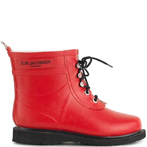 Ilse Jacobsen HORNBÆK | Kurze Damen Gummistiefel aus Natur Bio Gummi | Wasserdicht | PVC Frei | Halbhohe Stiefel mit Schnürsenkel aus Baumwolle | RUB2 | Rot 41 EU von Ilse Jacobsen