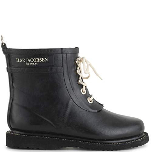 Ilse Jacobsen HORNBÆK | Kurze Damen Gummistiefel aus Natur Bio Gummi | Wasserdicht | PVC Frei | Halbhohe Stiefel mit Schnürsenkel aus Baumwolle | RUB2 | Schwarz 38 EU von Ilse Jacobsen