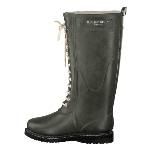 Ilse Jacobsen HORNBÆK | Lange Damen Gummistiefel aus Natur Bio Gummi | Wasserdicht | PVC Frei | Hohe Stiefel mit Schnürsenkel aus Baumwolle | Dänisches Design | RUB1 | Army | 38 EU von Ilse Jacobsen