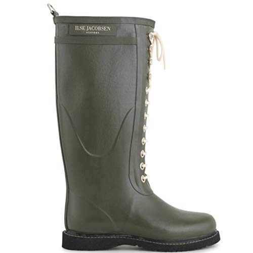 Ilse Jacobsen HORNBÆK | Lange Damen Gummistiefel aus Natur Bio Gummi | Wasserdicht | PVC Frei | Hohe Stiefel mit Schnürsenkel aus Baumwolle | Dänisches Design | RUB1 | Army | 38 EU von Ilse Jacobsen