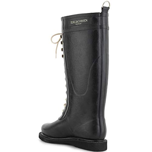 Ilse Jacobsen HORNBÆK | Lange Damen Gummistiefel aus Natur Bio Gummi | Wasserdicht | PVC Frei | Hohe Stiefel mit Schnürsenkel aus Baumwolle | Dänisches Design | RUB1 | Black | 39 EU von Ilse Jacobsen