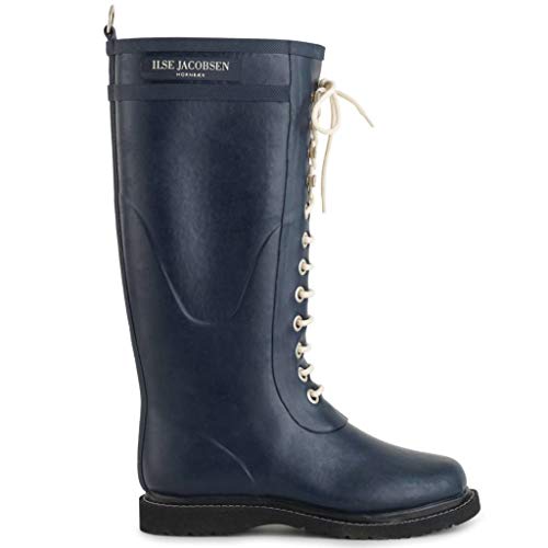 Ilse Jacobsen HORNBÆK | Lange Damen Gummistiefel aus Natur Bio Gummi | Wasserdicht | PVC Frei | Hohe Stiefel mit Schnürsenkel aus Baumwolle | Dänisches Design | RUB1 | Dark Indigo | 37 EU von Ilse Jacobsen