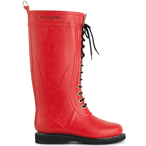 Ilse Jacobsen HORNBÆK | Lange Damen Gummistiefel aus Natur Bio Gummi | Wasserdicht | PVC Frei | Hohe Stiefel mit Schnürsenkel aus Baumwolle | Dänisches Design | RUB1 | Deep Red | 39 EU von Ilse Jacobsen