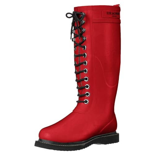 Ilse Jacobsen HORNBÆK | Lange Damen Gummistiefel aus Natur Bio Gummi | Wasserdicht | PVC Frei | Hohe Stiefel mit Schnürsenkel aus Baumwolle | Dänisches Design | RUB1 | Deep Red | 40 EU von Ilse Jacobsen