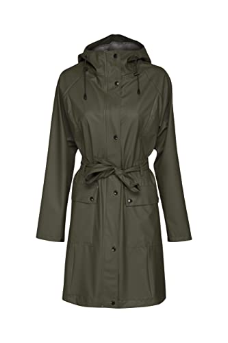 Ilse Jacobsen HORNBÆK | RAIN70 | Langer Damen Regen Parka | Elegante A-Linie | Abnehmbare Kapuze | Wasserdicht winddicht | Polyester mit Gummi Überzug | Army | 40 von Ilse Jacobsen