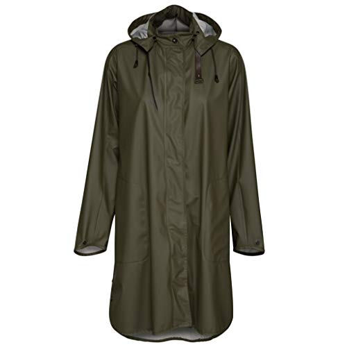 Ilse Jacobsen HORNBÆK | RAIN71 | Langer Damen Regen Parka | Elegante A-Linie | Abnehmbare Kapuze | Wasserdicht Winddicht | Polyester mit Gummi Überzug | Grün | 42 von Ilse Jacobsen