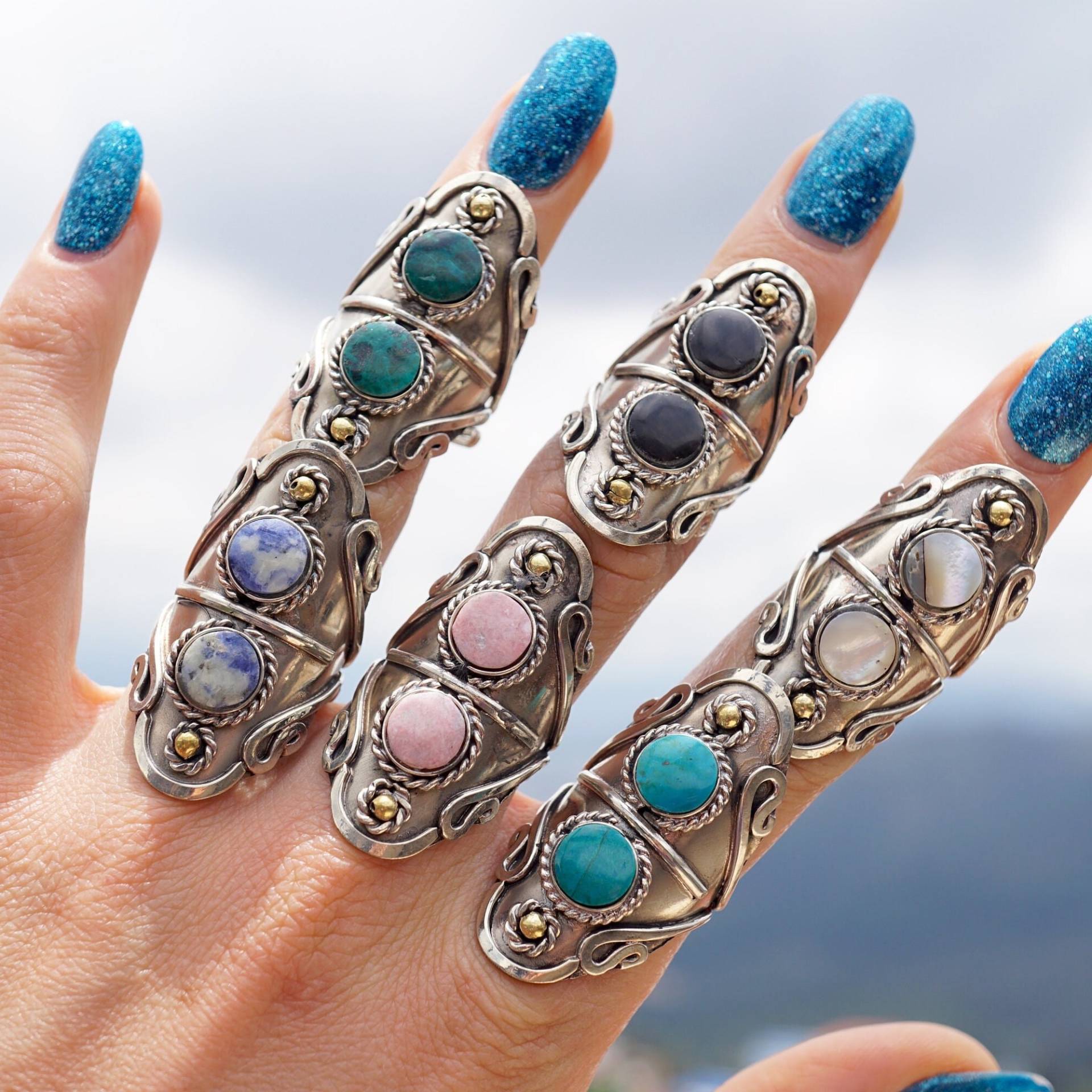 Double Stone Ring ~ Perle Rhodonit Sodalith Türkis Turmalin Ring Verstellbarer Mit Stein Hippie Kristall Für Frauen Und Männer von IluminaCamino