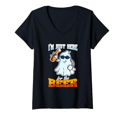 Damen Im Just Here for The Beer Halloween Ghost Ghost Kostüm T-Shirt mit V-Ausschnitt Damen Im Just Here for The Beer Halloween Ghost Ghost Kostüm T-Shirt mit V-Ausschnitt von Im Just Here For The Beer