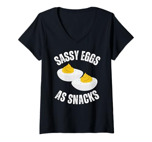 Damen Deviled Egg Sassy Eggs Abendessen Humor Feinschmecker Thanksgiving T-Shirt mit V-Ausschnitt Damen Deviled Egg Sassy Eggs Abendessen Humor Feinschmecker Thanksgiving T-Shirt mit V-Ausschnitt von Im Just Here For The Deviled Eggs Men Women Kids