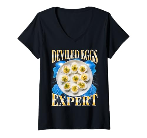 Damen Deviled Eggs Expert Bootleg Humor Feinschmecker Thanksgiving T-Shirt mit V-Ausschnitt Damen Deviled Eggs Expert Bootleg Humor Feinschmecker Thanksgiving T-Shirt mit V-Ausschnitt von Im Just Here For The Deviled Eggs Men Women Kids