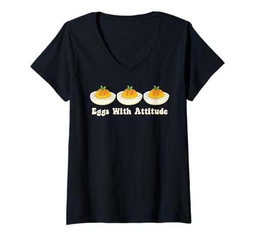 Damen Teuflische Eier mit Attitüde, Humor, Feinschmecker, Thanksgiving T-Shirt mit V-Ausschnitt Damen Teuflische Eier mit Attitüde, Humor, Feinschmecker, Thanksgiving T-Shirt mit V-Ausschnitt von Im Just Here For The Deviled Eggs Men Women Kids