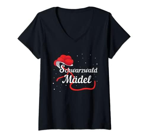 Damen Lustiges Schwarzwald Bollenhut Black Forest Schwarzwaldmädel T-Shirt mit V-Ausschnitt von Black Forest & Schwarzwald