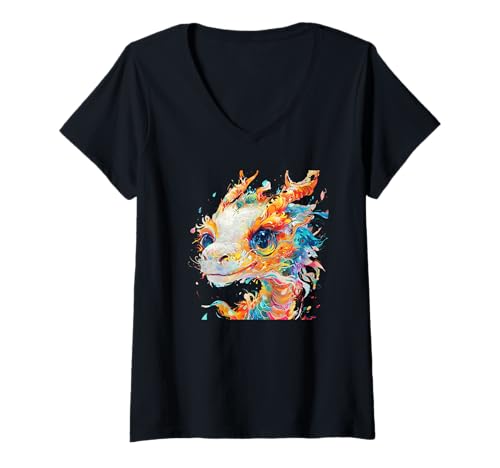 Damen Süßes Baby-Drachentra T-Shirt mit V-Ausschnitt Damen Süßes Baby-Drachentra T-Shirt mit V-Ausschnitt von Imagenaction - Tees with good mood
