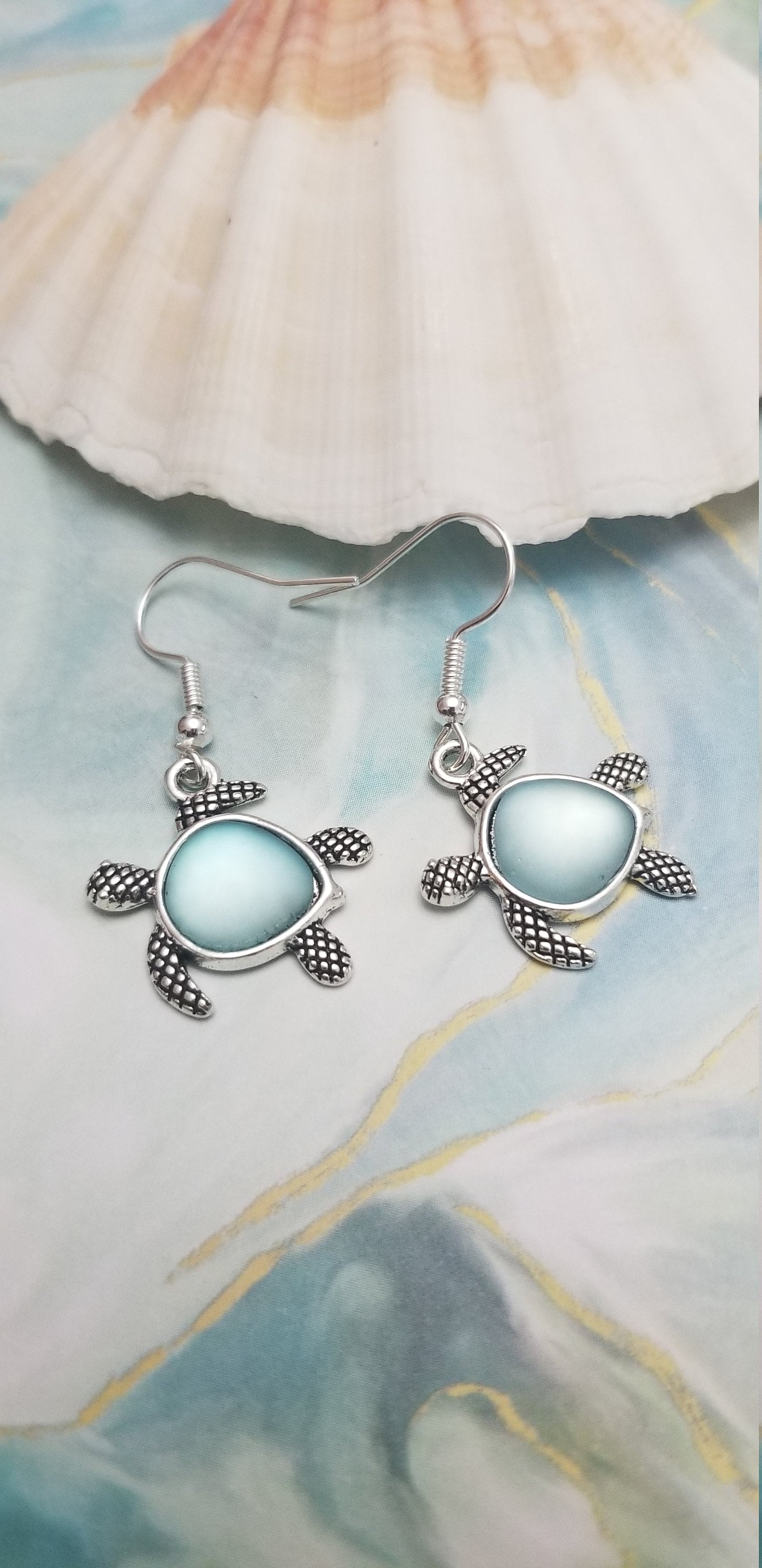 Sea Glass Schildkröte Ohrringe Sterling Silber, Küsten Schmuck von ImagineJewelryGifts