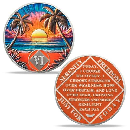 Imasoner 6-jährige Nüchternheitsmünze – Beach Serenity Diamond AA NA Chip Medaillon mit Gelassenheitsgebet | Erholungsgeschenk für Männer und Frauen in Betäubungsmitteln Alkoholikern Anonym von Imasoner