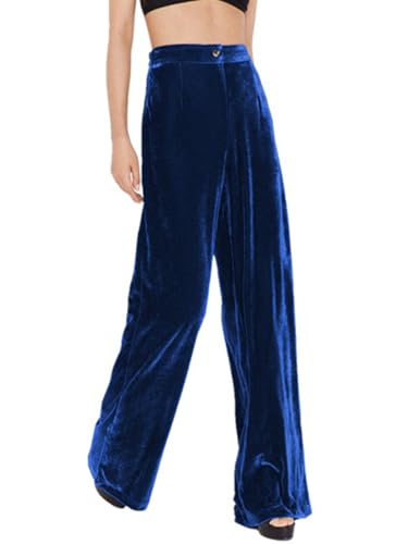 Imbry Damen Elegant Herbst Winter Samthose Lang Weite Hose Freizeithose Formelle Hose mit Taschen (M,A-Blau) von Imbry