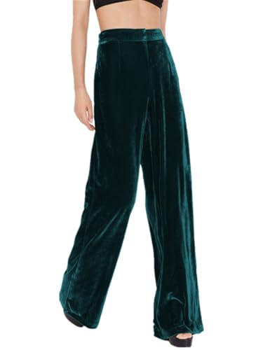 Imbry Damen Elegant Herbst Winter Samthose Lang Weite Hose Freizeithose Formelle Hose mit Taschen (M,B-Grün) von Imbry