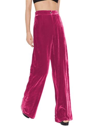 Imbry Damen Elegant Herbst Winter Samthose Lang Weite Hose Freizeithose Formelle Hose mit Taschen (S,A-Rosa) von Imbry