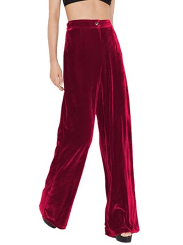 Imbry Damen Elegant Herbst Winter Samthose Lang Weite Hose Freizeithose Formelle Hose mit Taschen (S,A-Rot) von Imbry