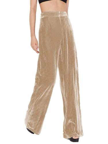 Imbry Damen Elegant Herbst Winter Samthose Lang Weite Hose Freizeithose Formelle Hose mit Taschen (XL,B-Beige) von Imbry