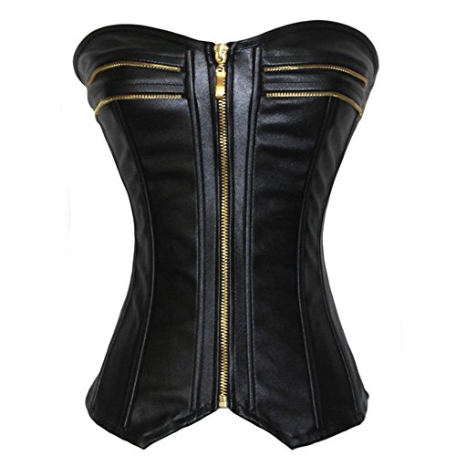 Imbry Damen Gothic Kunstleder Schwarz Leder-Optik Reißverschluss Bustier Korsett Corsage (M, Schwarz) von Imbry