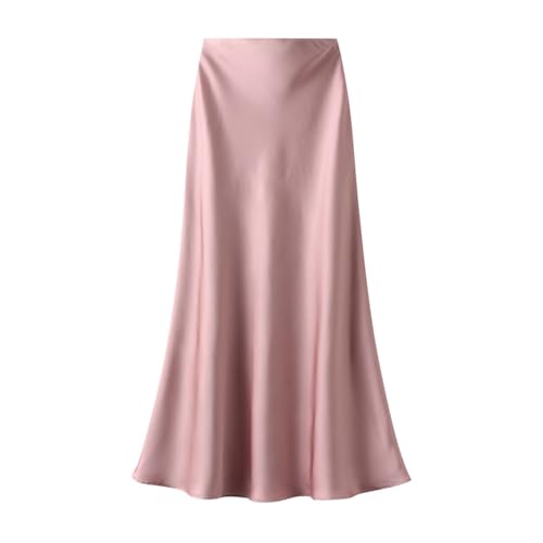Imbry Damen Satin Rock Lang Sommerrock Elastische Taille A-Linie Elegant Bleistiftröcke (XL,Rosa) von Imbry