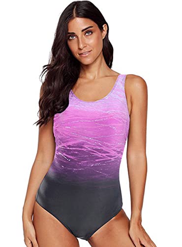 Imbry Damen Sexy Push Up Einteiler Badeanzüge Monokini Sportlich Beachwear Bademode Schwimmanzug (S,Lila) von Imbry