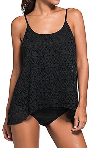 Imbry Damen Sports Push up Zweiteilig Tankini Set Badeanzug mit Hotpants (XL, Schwarz) von Imbry