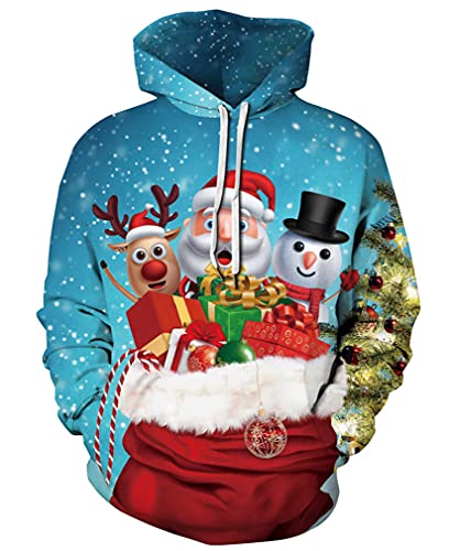 Imbry Herren Weihnachtspullover Unisex Lustig Weihnachtsmann Hässlicher Weihnachtspullover Langarm Kapuzenpullover (XL,S-02) von Imbry