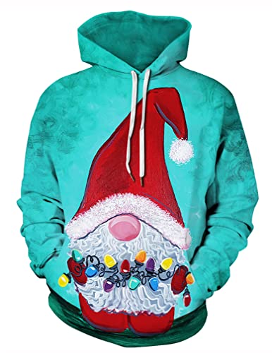 Imbry Herren Weihnachtspullover Unisex Lustig Weihnachtsmann Hässlicher Weihnachtspullover Langarm Kapuzenpullover (XL,S-07) von Imbry