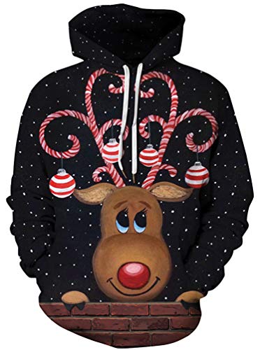 Imbry Herren Weihnachtspullover Unisex Lustig Weihnachtsmann Hässlicher Weihnachtspullover Langarm Kapuzenpullover (XL,S-16) von Imbry