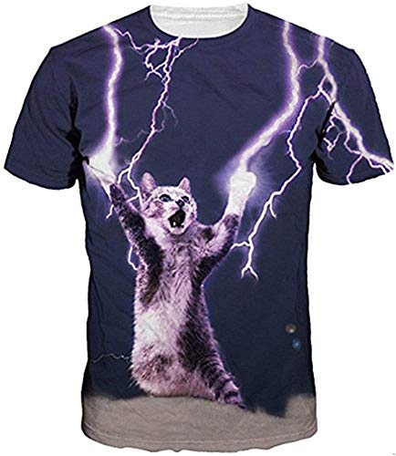 Imbry Herren bunt Galaxy 3D Druck Rundhals Casual Strassenmode Sport Spaß Motiv Tops T-Shirt(XL,Vulkan Katze) von Imbry