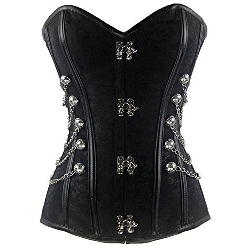 Imbry Vintage Corsagetop Damen Corset Korsett mit Nieten G-String (L, Schwarz) von Imbry