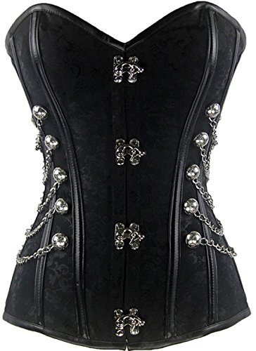 Imbry Vintage Corsagetop Damen Korsett mit Nieten Gothic Steampunk Schwarz (2XL, Schwarz1) von Imbry