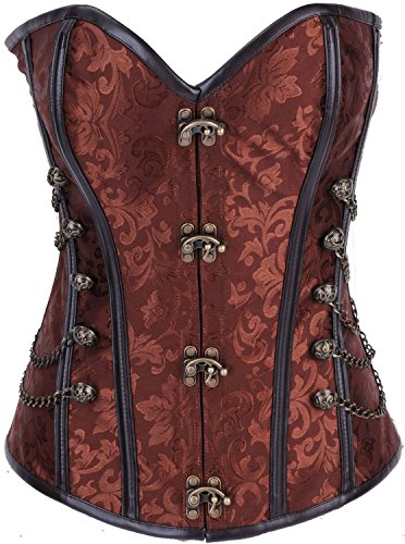 Imbry Vintage Corsagetop Damen Korsett mit Nieten Gothic Steampunk Schwarz (M, Braun) von Imbry