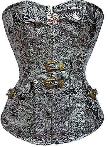 Imbry Vintage Gothic Steampunk Corsage Corsagetop Damen Korsett mit Nieten (L, Silber) von Imbry