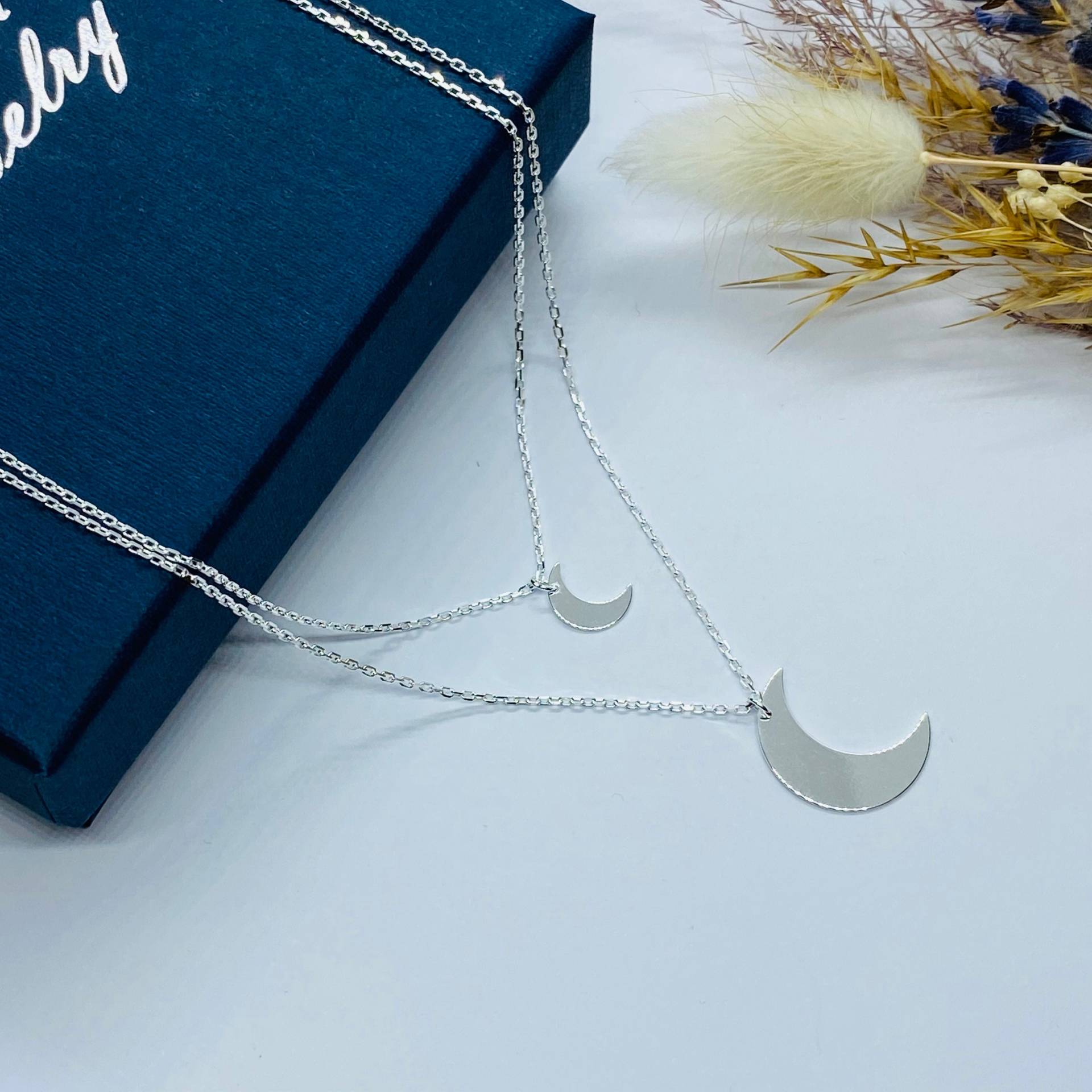 Collier 2-Rhg. Halbmond 925 Silber von ImeliaJewelry