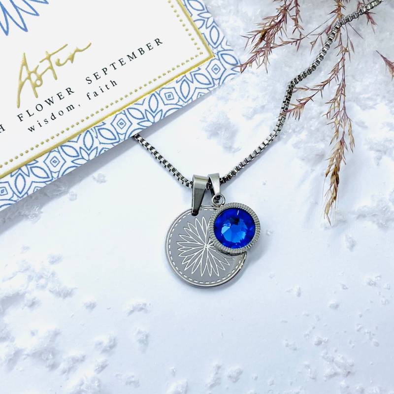Collier Geburtsblume Aster Mit Swarovski Geburtsstein September von ImeliaJewelry