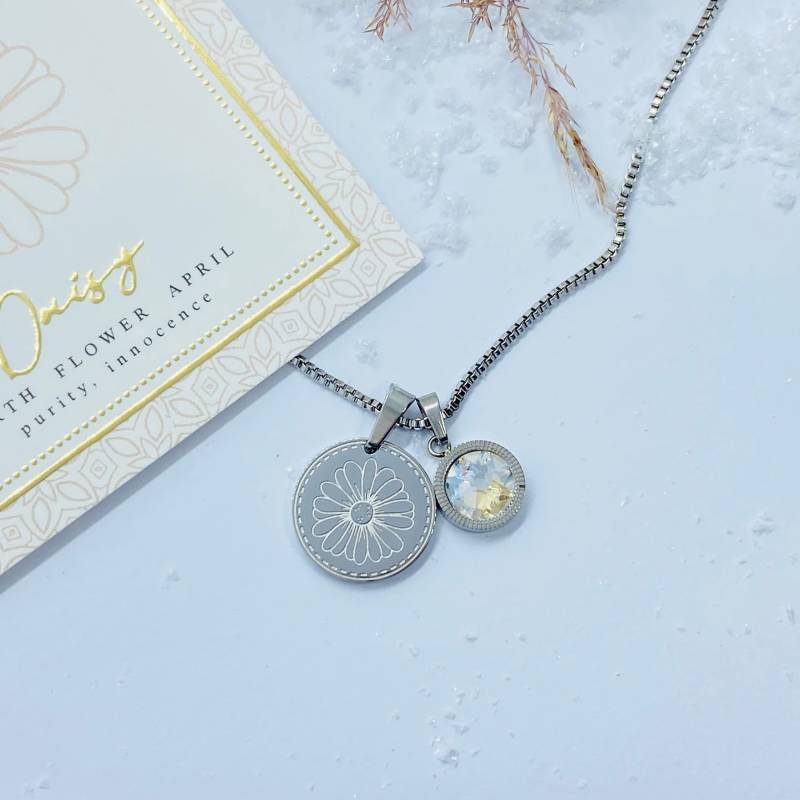 Collier Geburtsblume Gänseblümchen Mit Swarovski Geburtsstein April von ImeliaJewelry