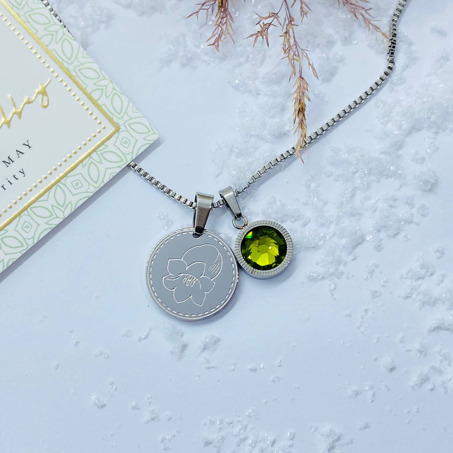 Collier Geburtsblume Maiglöckchen Mit Swarovski Geburtsstein Mai von ImeliaJewelry
