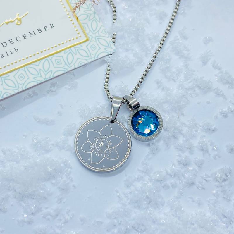 Collier Geburtsblume Weiße Narzisse Mit Swarovski Geburtsstein Dezember von ImeliaJewelry