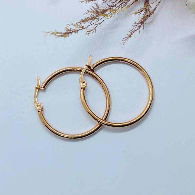 Edelstahl Creolen Ohrringe 30mm Durchmesser Rosévergoldet von ImeliaJewelry