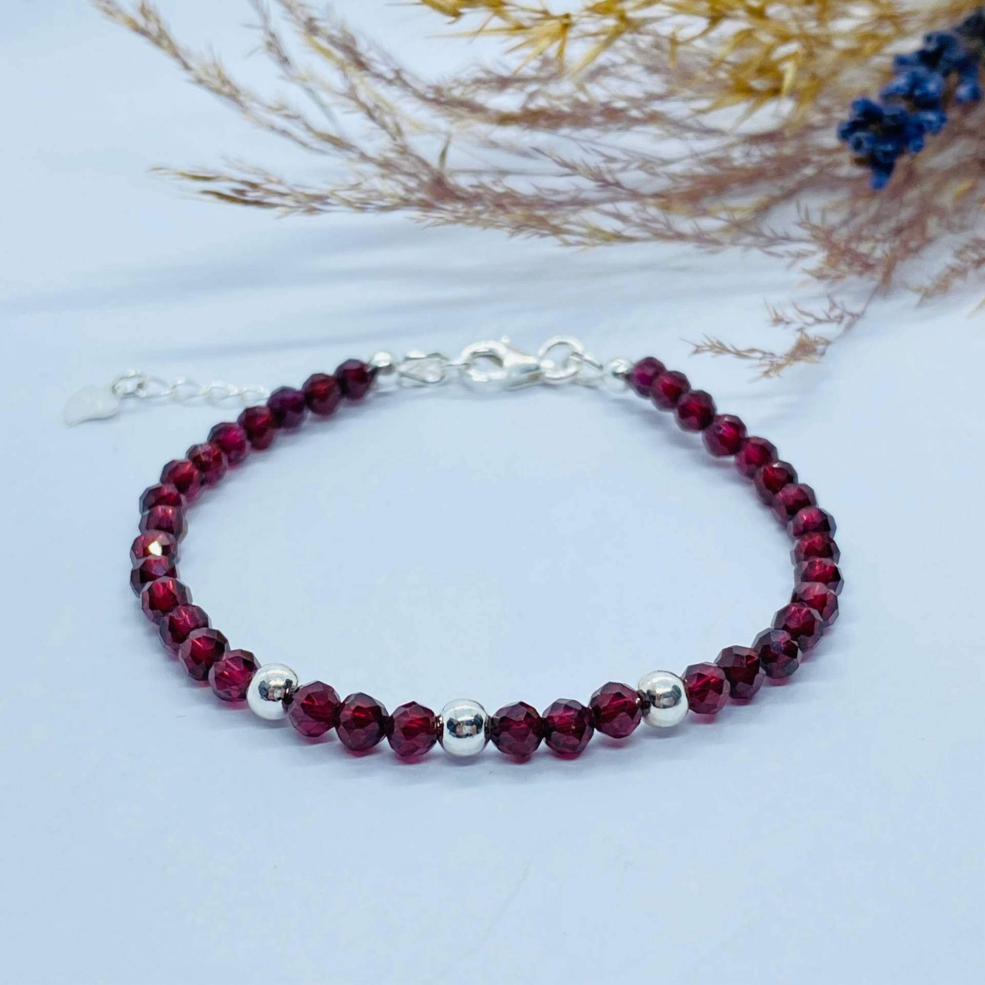 Granat Armband Mit 925 Silber Perlen von ImeliaJewelry